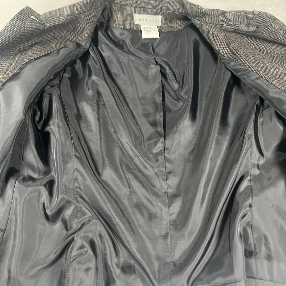 Harve Benard Sport Blazer Womens 10‎ Gray Wool Pinstripe Fringe Collar Jacket